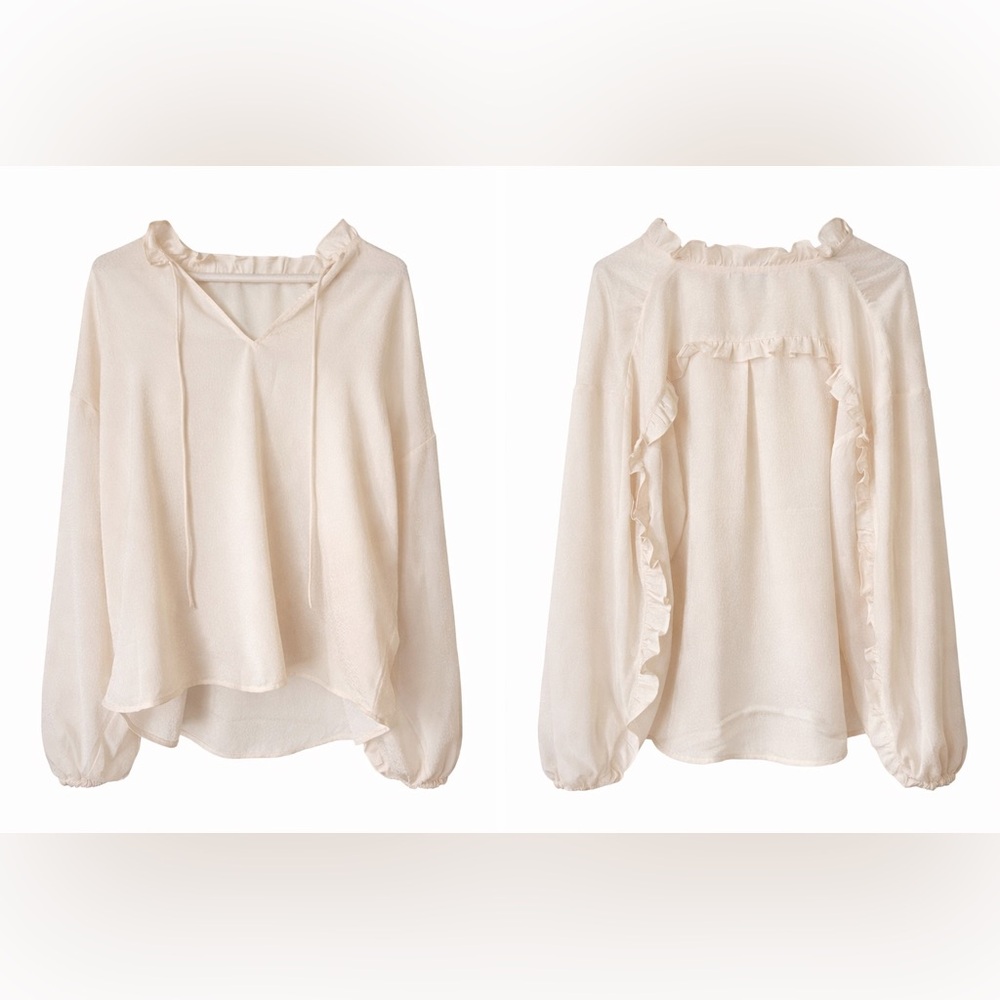 Express Cream Ruffle Blouse - Picture 2 of 6